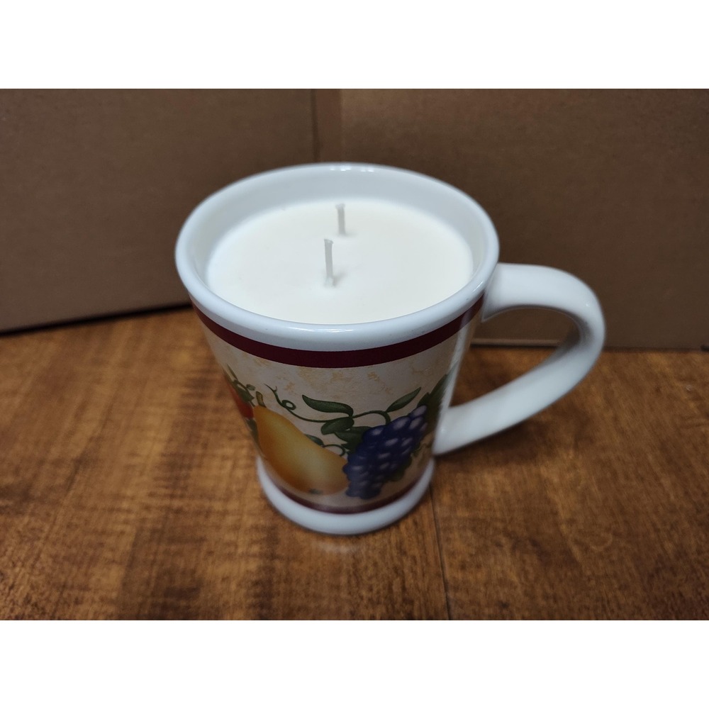 Handmade Pear Scented Coffee Mug Candle 13 oz Vintage Fruit Farmhouse Decor